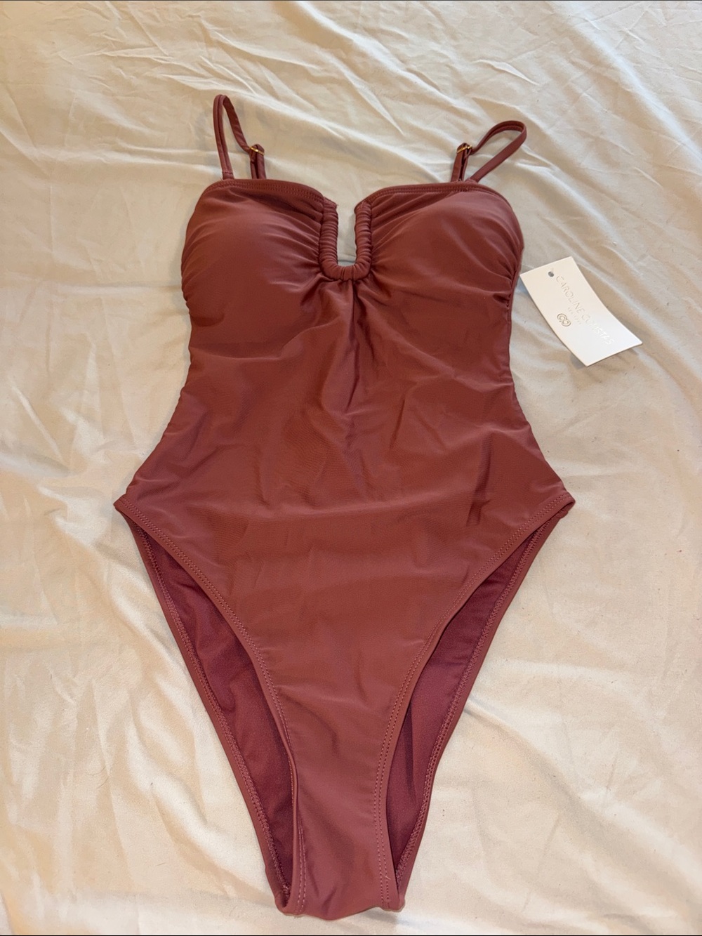 Caroline Constas Women’s One-Piece Swimsuit in Mauve Rose with Removable Straps